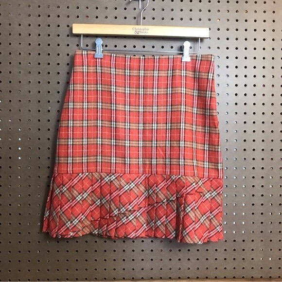 Ann Taylor LOFT~ Orange Plaid Pleated Wool Blend Mini Skirt size 4 - Picture 5 of 5